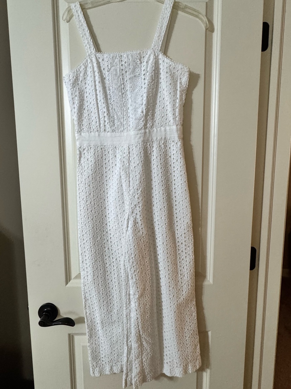 Banana Republic White Eyelet Wide Leg Jumpsuit Size 0 Cotton Lined Summer Resort